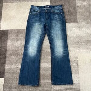 Seven7 Mens Bootcut Jeans Blue Distressed Whiskered Denim 34x32 Boho